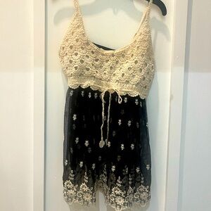 Boho Chic Crochet & Sheer Floral Top